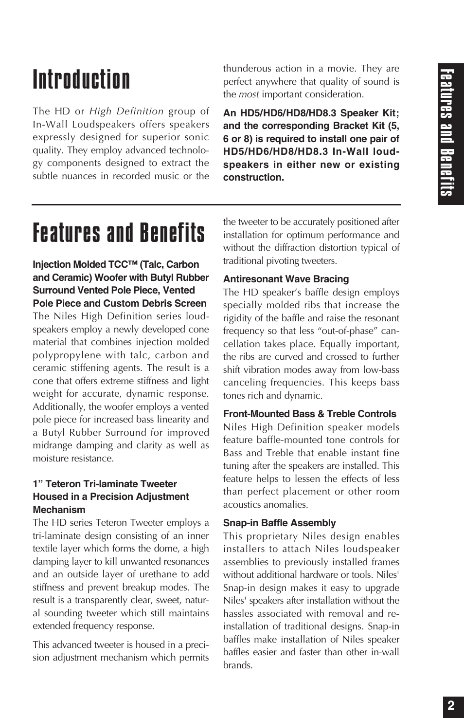 Features and benefits, Introduction, Fea tur es and ben efit s | Niles Audio HD5 User Manual | Page 3 / 28