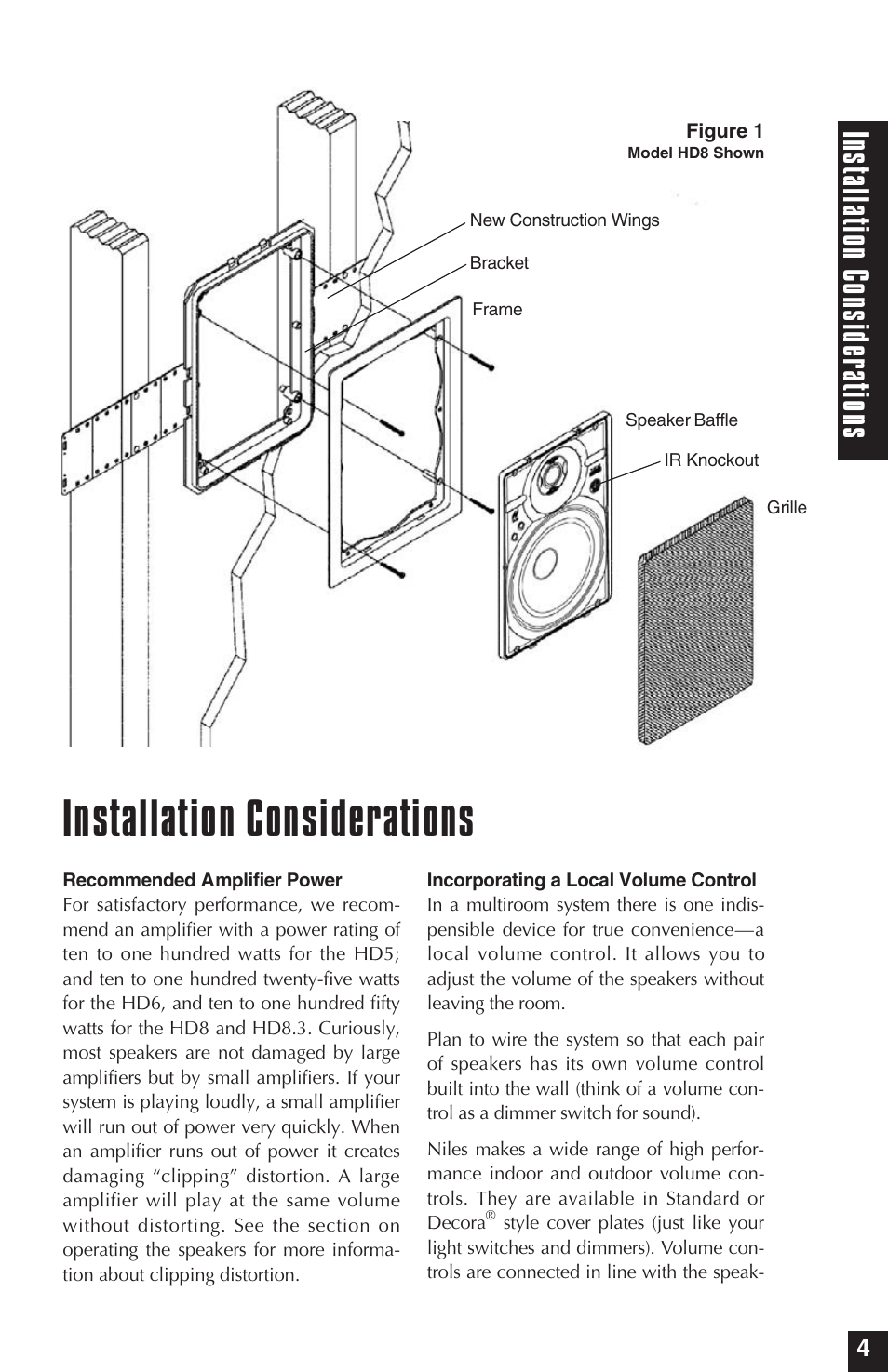 Installation considerations, Ins tall atio nc ons ide rat ion s | Niles Audio HD5 User Manual | Page 5 / 28