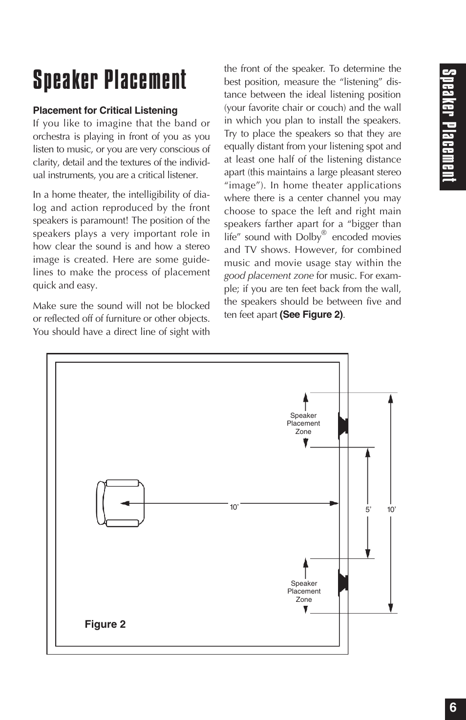 Speaker placement, Spe ake rp lac em ent | Niles Audio HD5 User Manual | Page 7 / 28