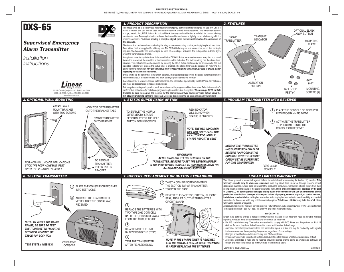 Niles Audio Supervised Emergency Alarm Transmitter DXS-65 User Manual | 1 page