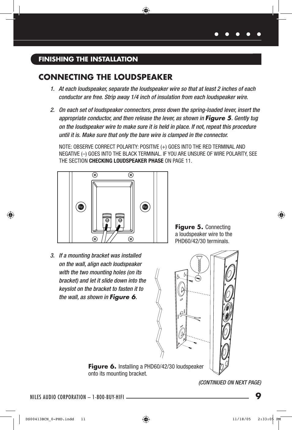 Connecting the loudspeaker | Niles Audio PHD60 User Manual | Page 11 / 20