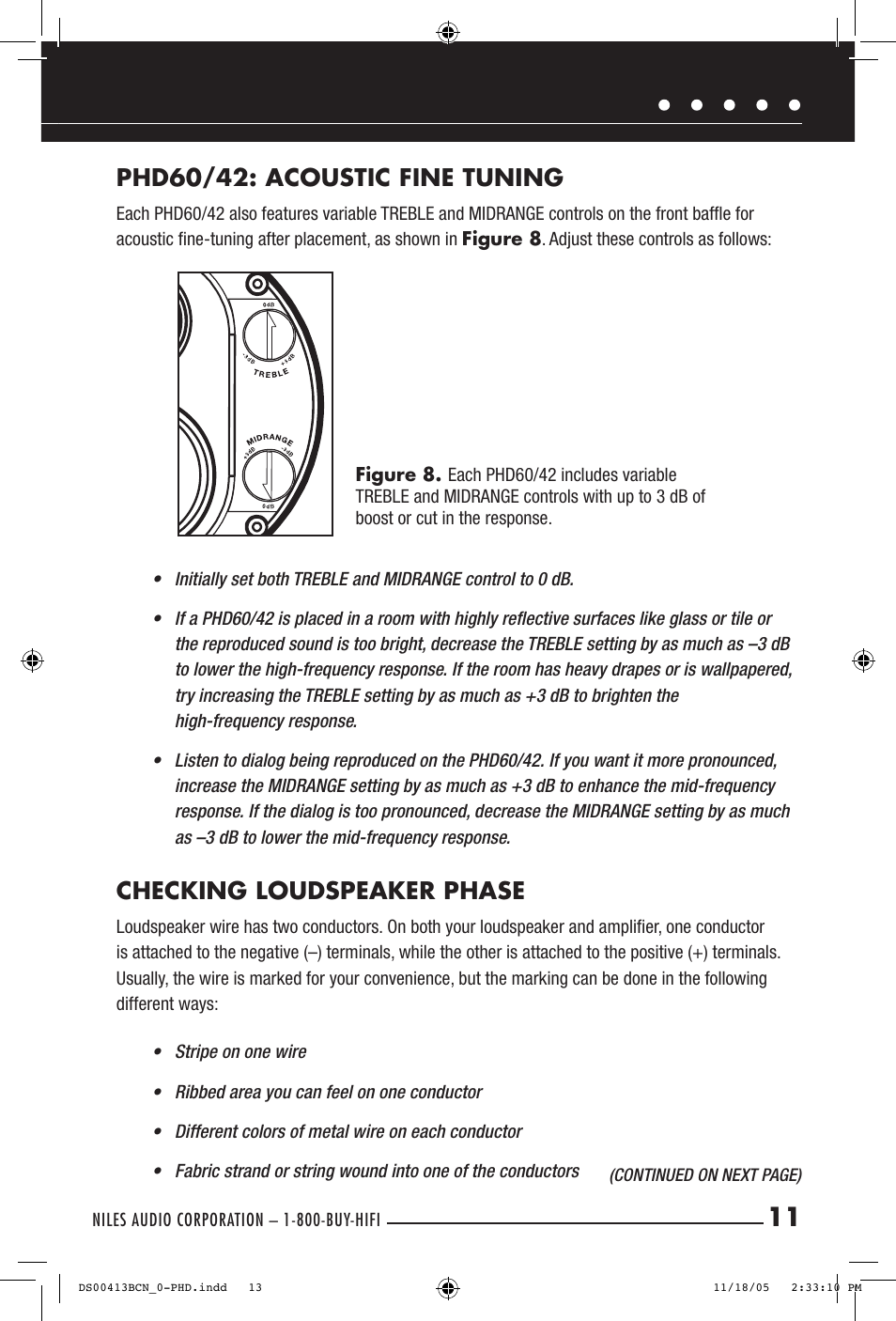 Phd60/42: acoustic fine tuning, Checking loudspeaker phase | Niles Audio PHD60 User Manual | Page 13 / 20