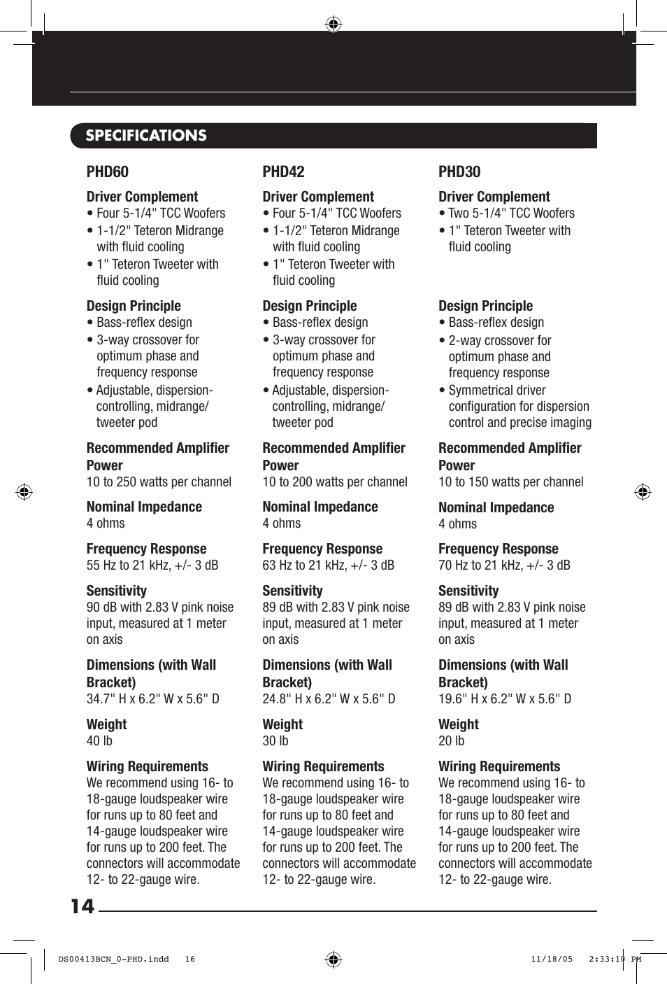 Phd60, Phd42, Phd30 | Niles Audio PHD60 User Manual | Page 16 / 20