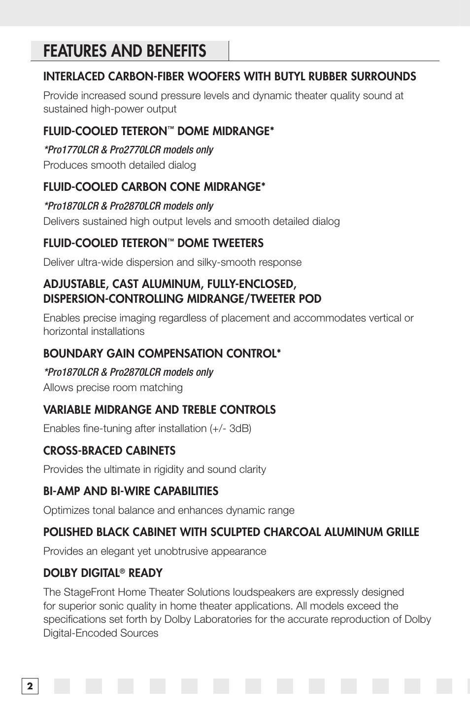 Features and benefits | Niles Audio PRO2770LCR User Manual | Page 4 / 16