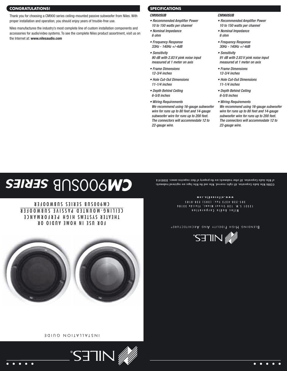 Cm 90 0sub, Series | Niles Audio CM950SUB series User Manual | Page 2 / 4
