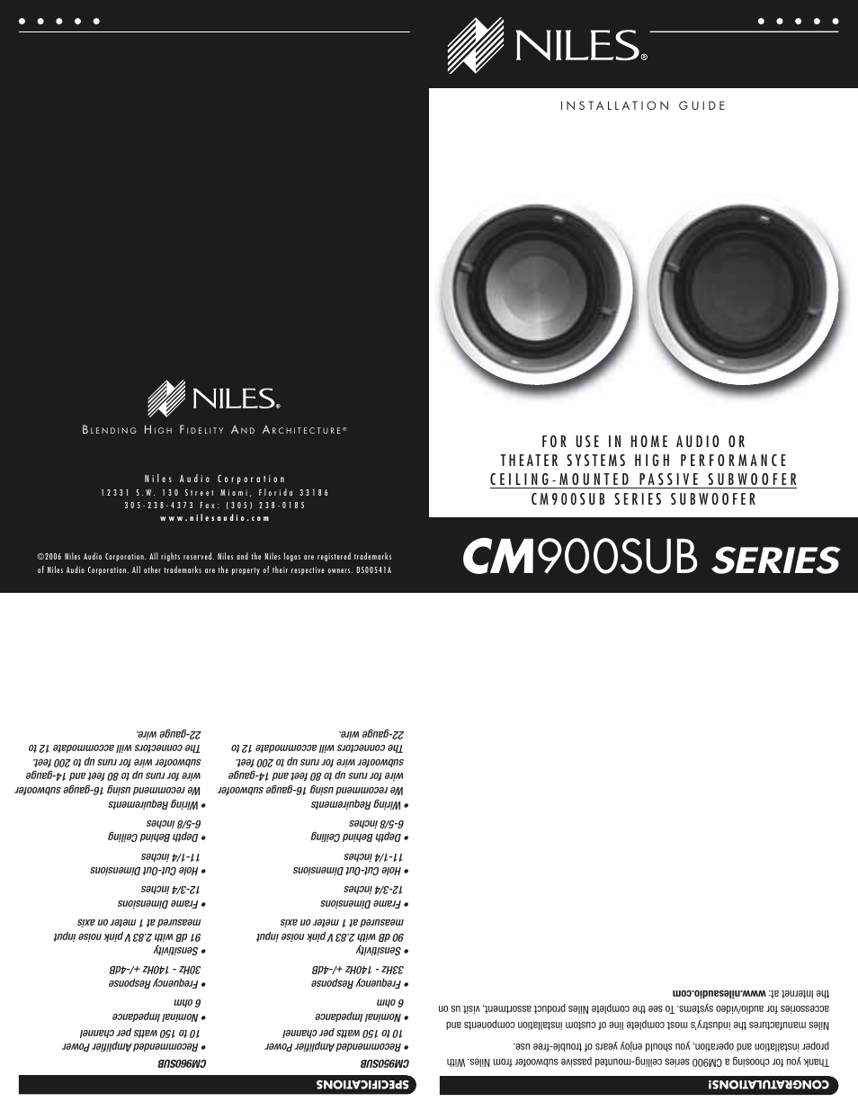 Cm 900sub, Series | Niles Audio CM950SUB series User Manual | Page 4 / 4