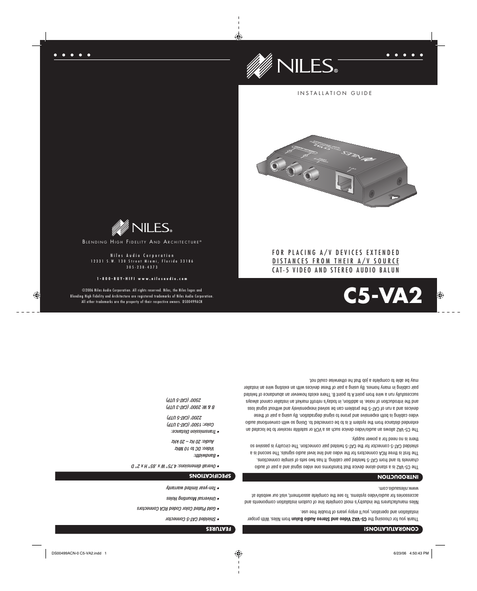Niles Audio C5-VA2 User Manual | 3 pages