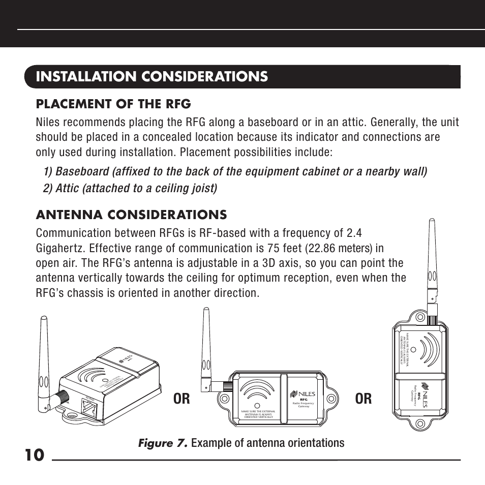 Installation considerations, Example of antenna orientations, Figure 7 | Niles Audio RFG User Manual | Page 12 / 24
