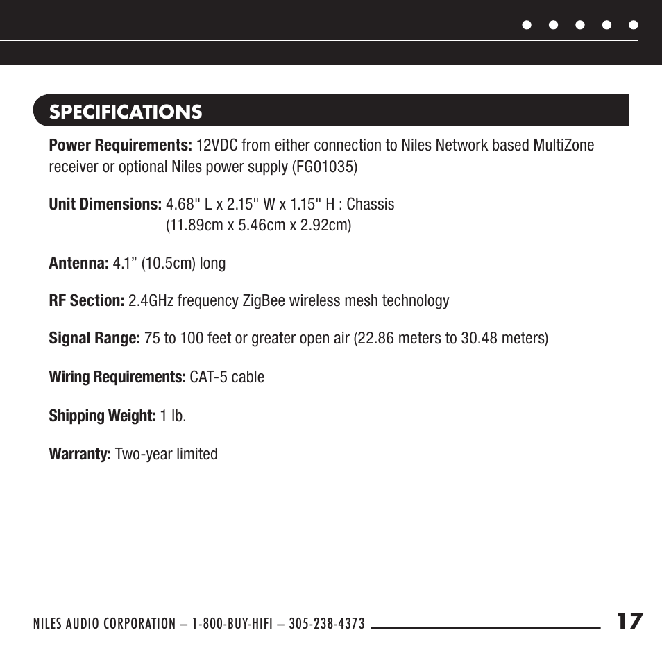 Niles Audio RFG User Manual | Page 19 / 24