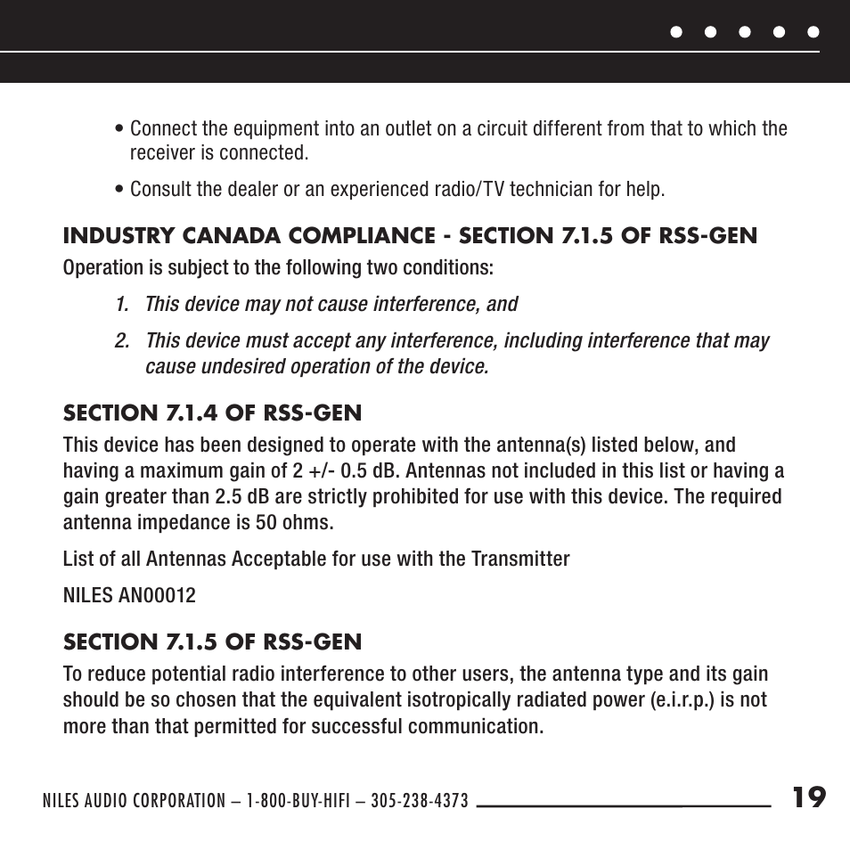 Niles Audio RFG User Manual | Page 21 / 24