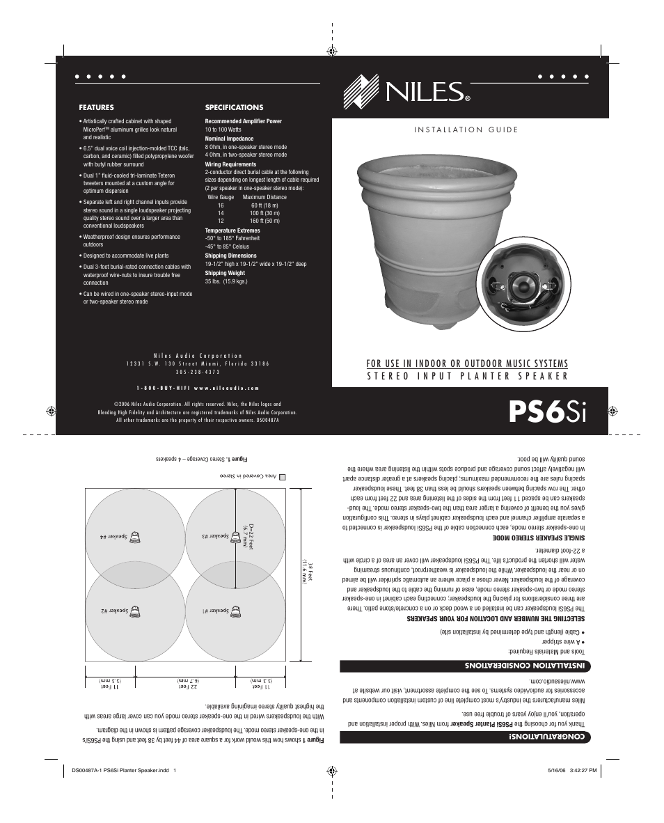 Niles Audio PS6SI User Manual | 3 pages