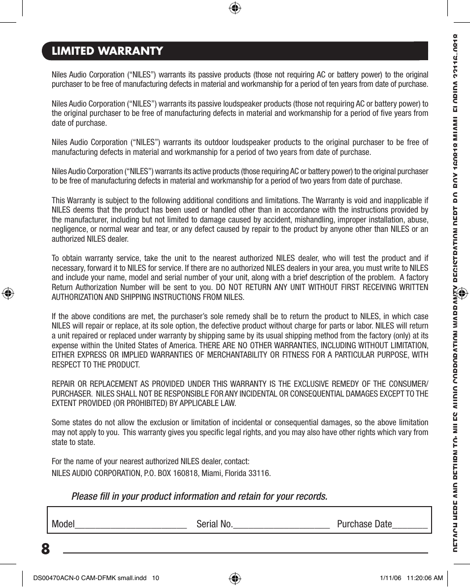 Niles Audio CAM-DFMK User Manual | Page 10 / 12