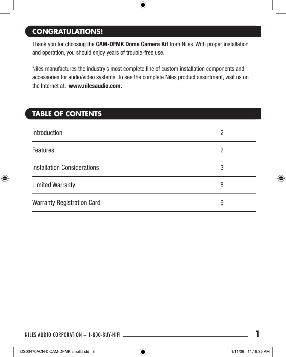 Niles Audio CAM-DFMK User Manual | Page 3 / 12