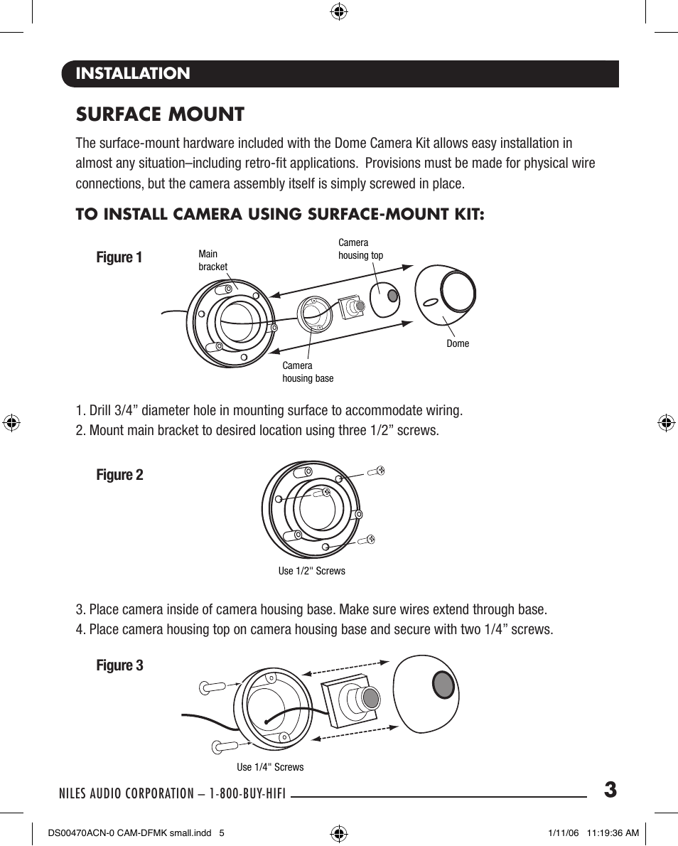 Surface mount, Installation, Figure 1 figure 2 figure 3 | Niles audio corporation – 1-800-buy-hifi | Niles Audio CAM-DFMK User Manual | Page 5 / 12