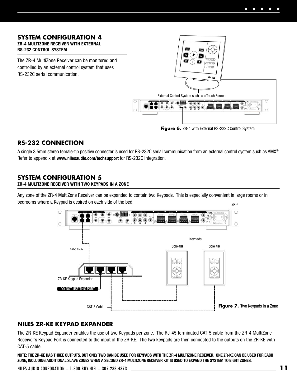 System configuration 4, Rs-232 connection, System configuration 5 | Niles zr-ke keypad expander | Niles Audio ZR-4 User Manual | Page 13 / 32