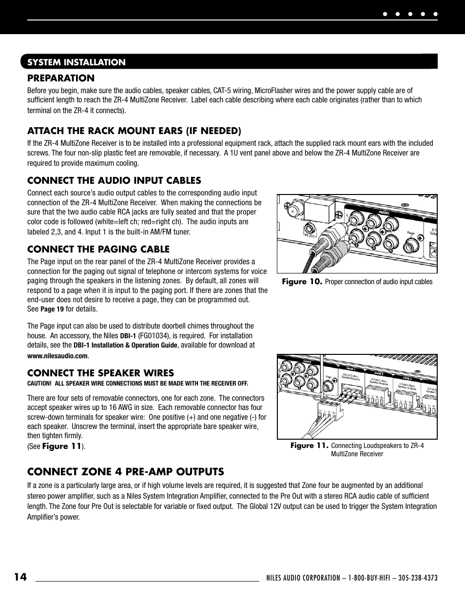 Connect zone 4 pre-amp outputs | Niles Audio ZR-4 User Manual | Page 16 / 32