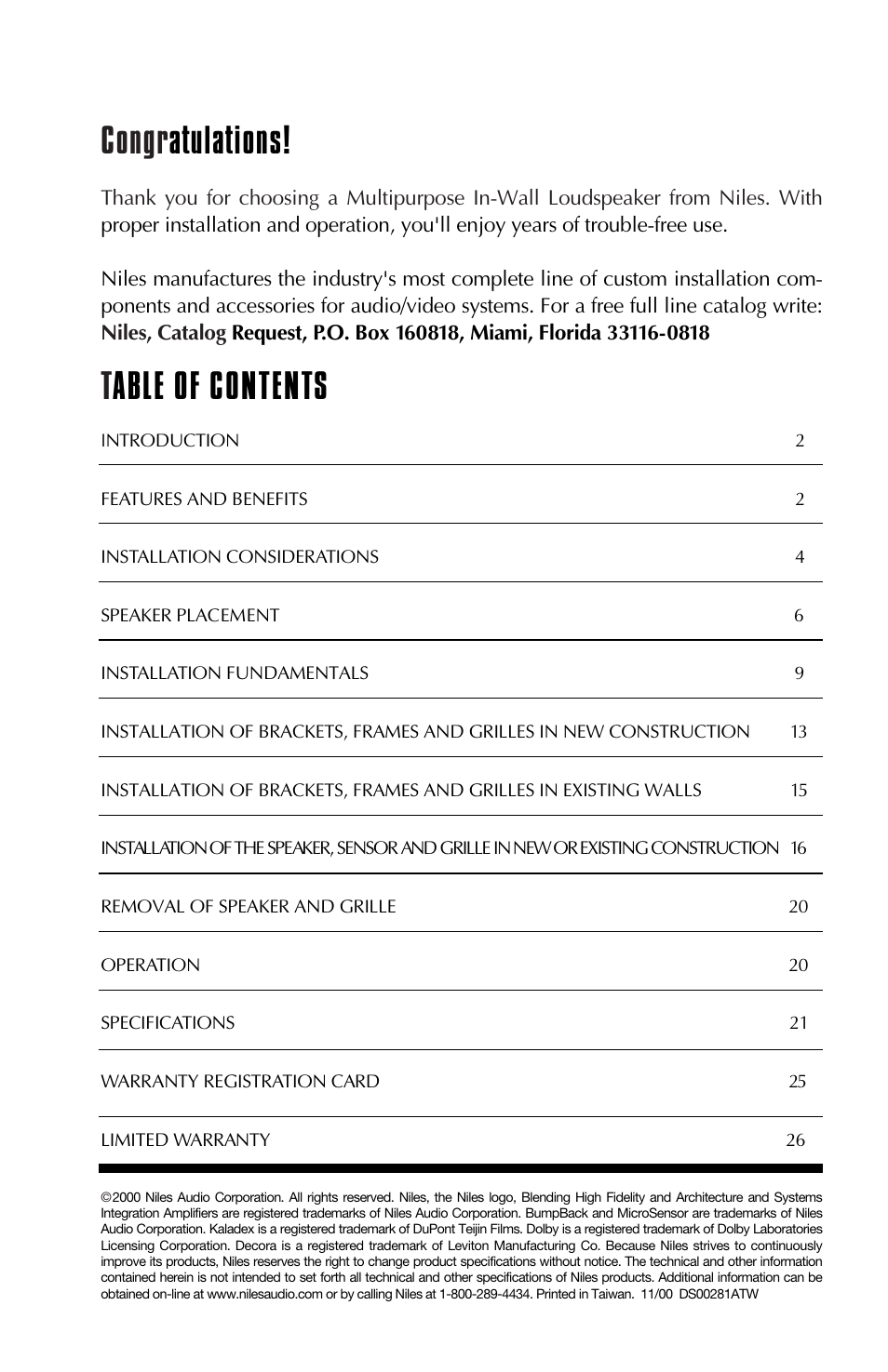 Niles Audio MP6 User Manual | Page 2 / 28