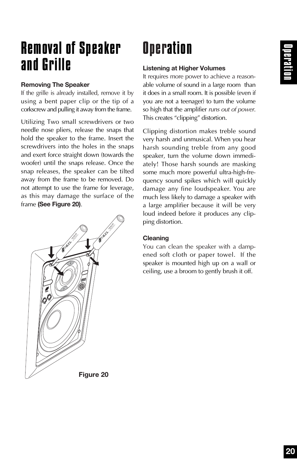 Removal of speaker and grille, Oper ation, Figure 20 | Niles Audio MP6 User Manual | Page 21 / 28