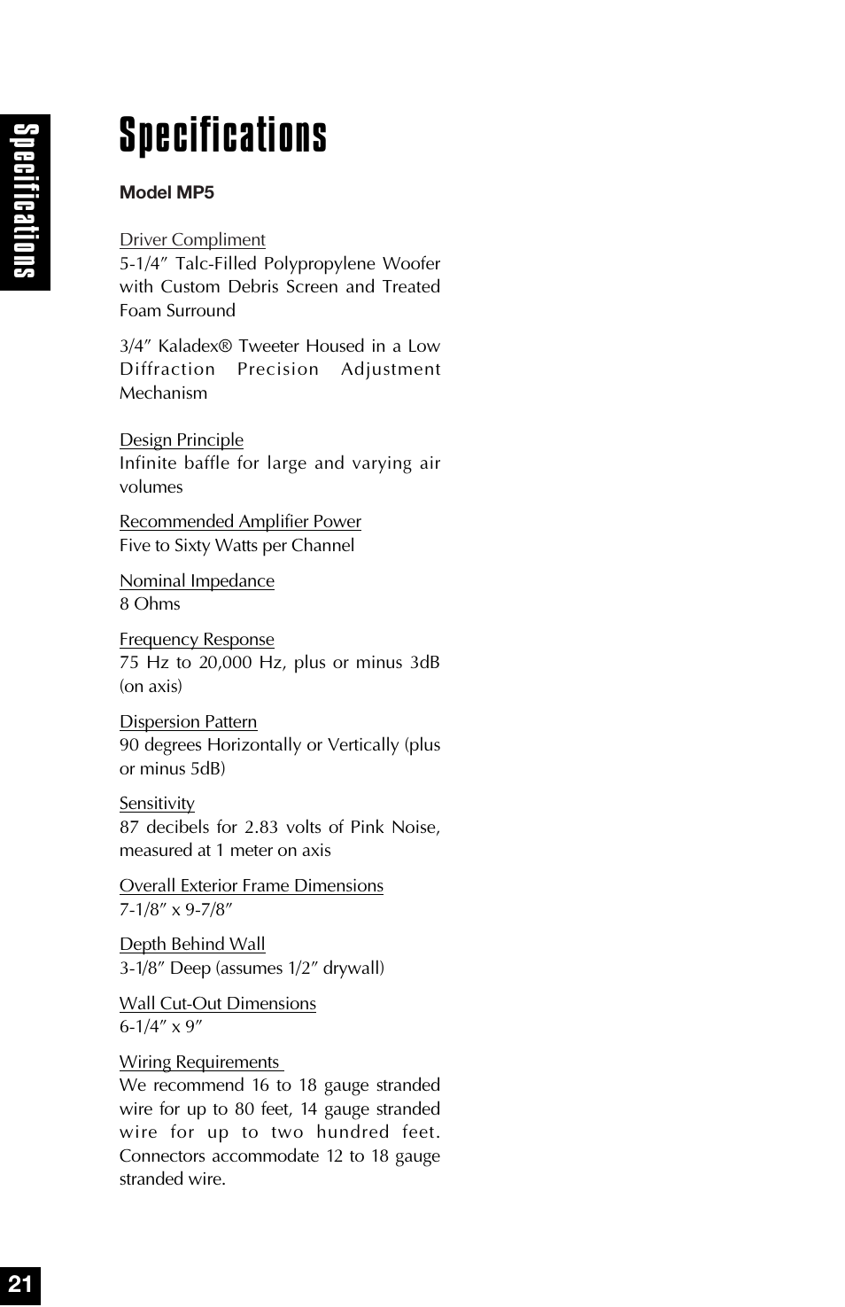 Specifications, Specifica tions | Niles Audio MP6 User Manual | Page 22 / 28