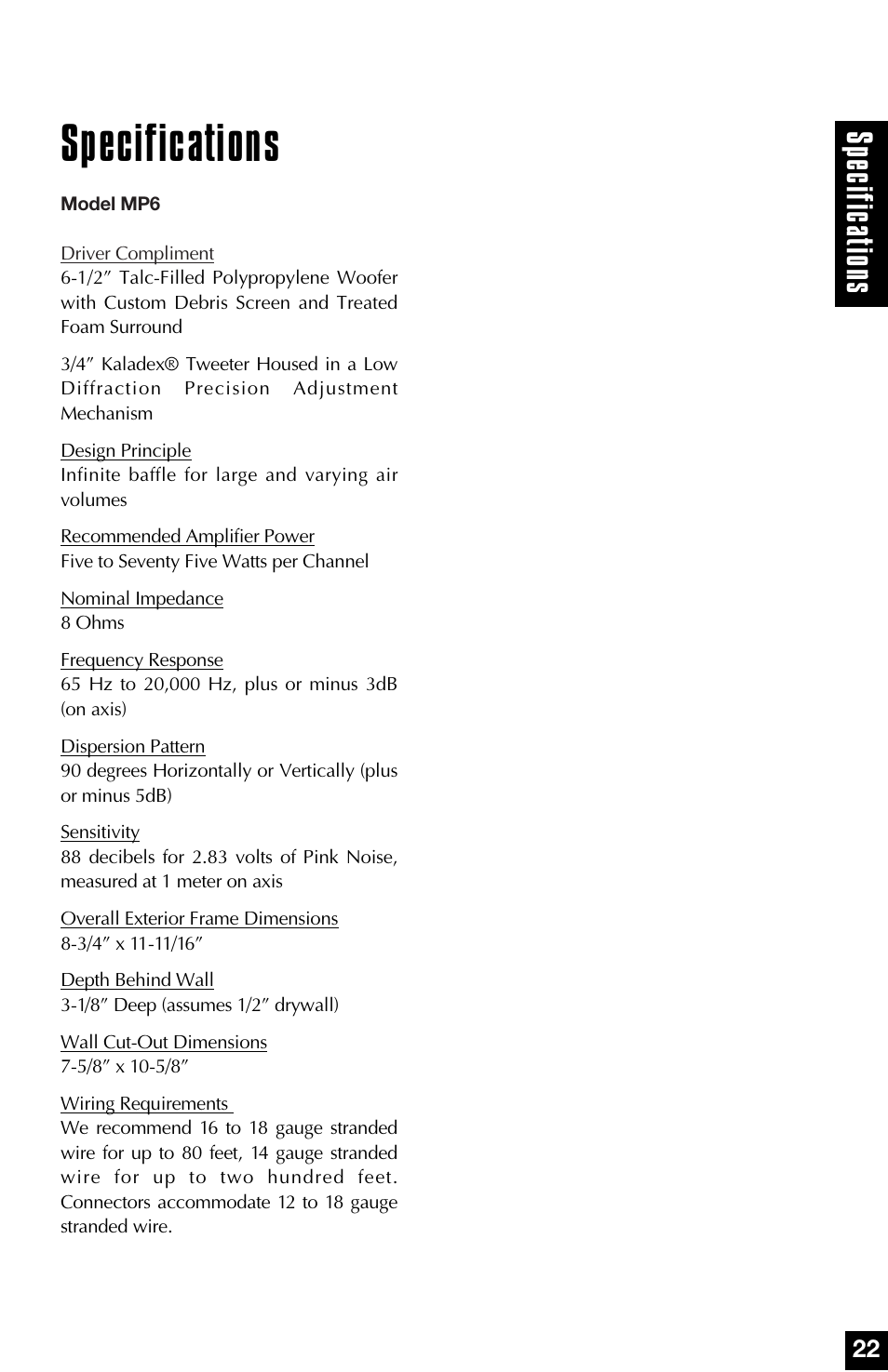 Specifications, Specifica tions | Niles Audio MP6 User Manual | Page 23 / 28