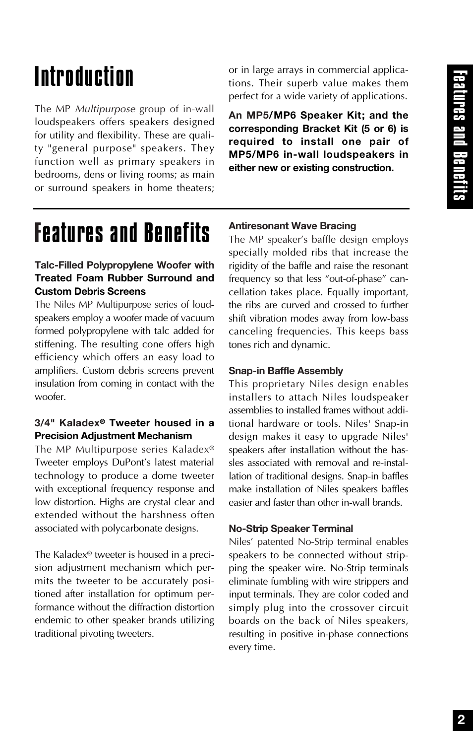 Features and benefits, Introduction, Fea tu res and bene fit s | Niles Audio MP6 User Manual | Page 3 / 28
