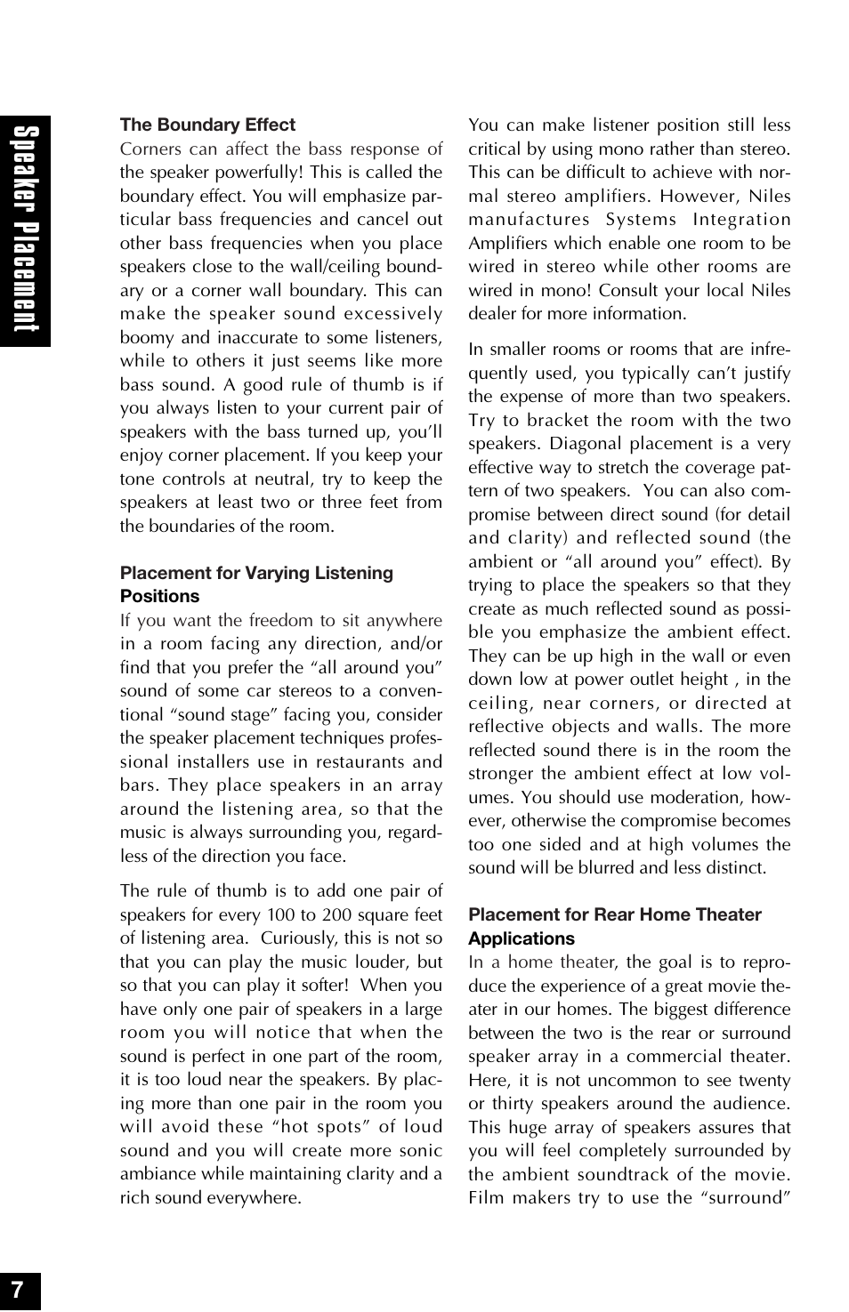 Speak er placemen t | Niles Audio MP6 User Manual | Page 8 / 28