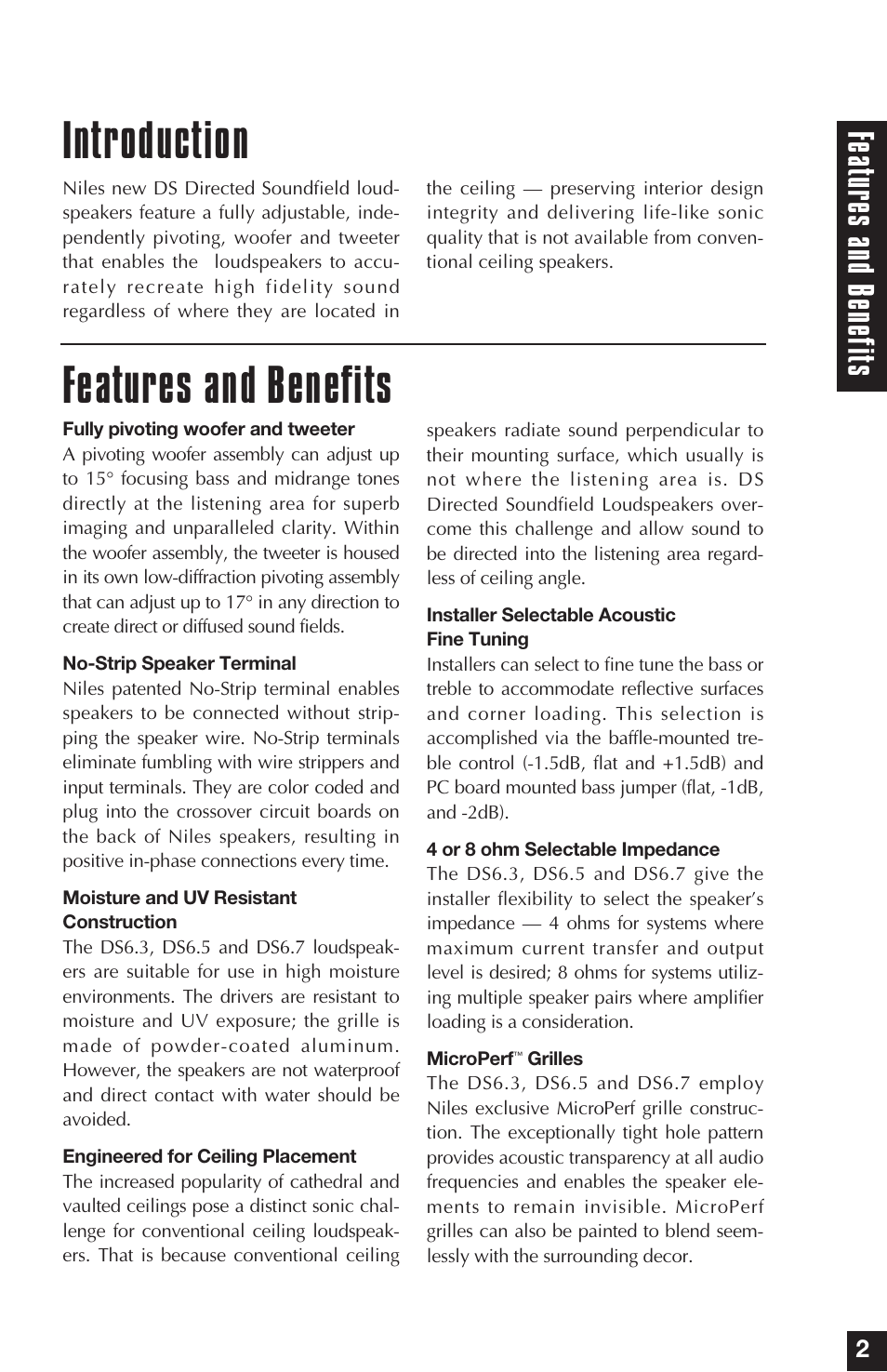 Introduction features and benefits, Fe at ur es and bene fit s | Niles Audio DS6.5 User Manual | Page 3 / 24