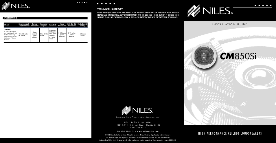 Cm 850si, Technical support | Niles Audio NILES CM850SI User Manual | Page 6 / 6