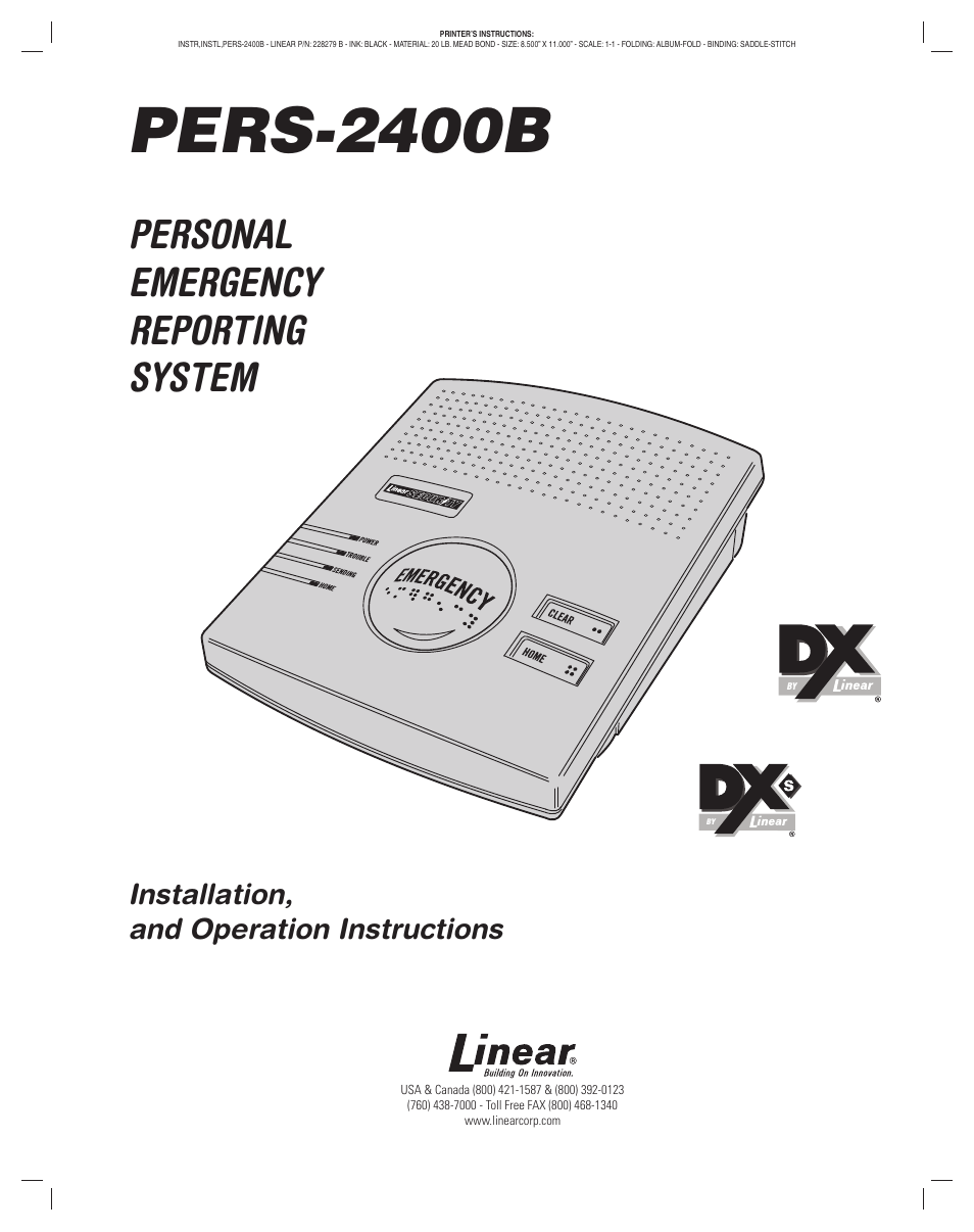 Niles Audio Personal Emergency Reporting System PERS-2400B User Manual | 8 pages