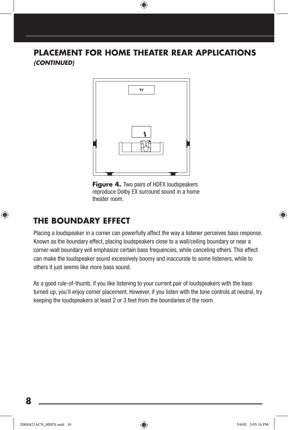 The boundary effect, Placement for home theater rear applications | Niles Audio Speaker User Manual | Page 10 / 28