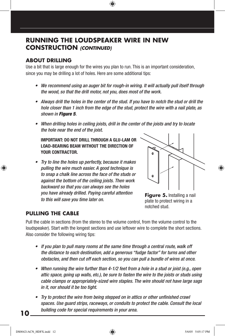 Running the loudspeaker wire in new construction | Niles Audio Speaker User Manual | Page 12 / 28