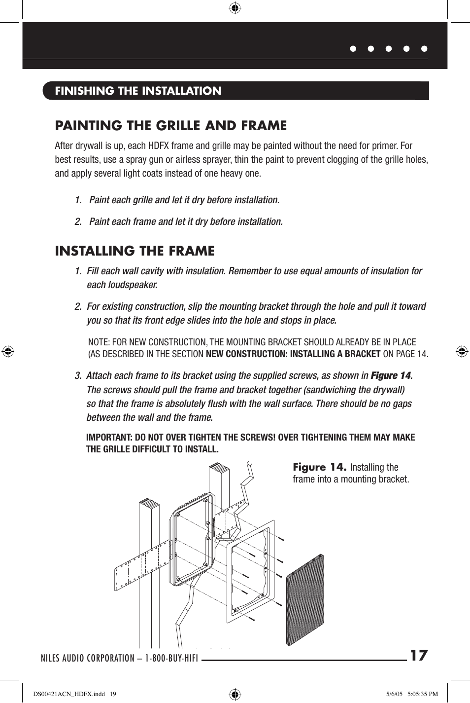 Painting the grille and frame, Installing the frame | Niles Audio Speaker User Manual | Page 19 / 28