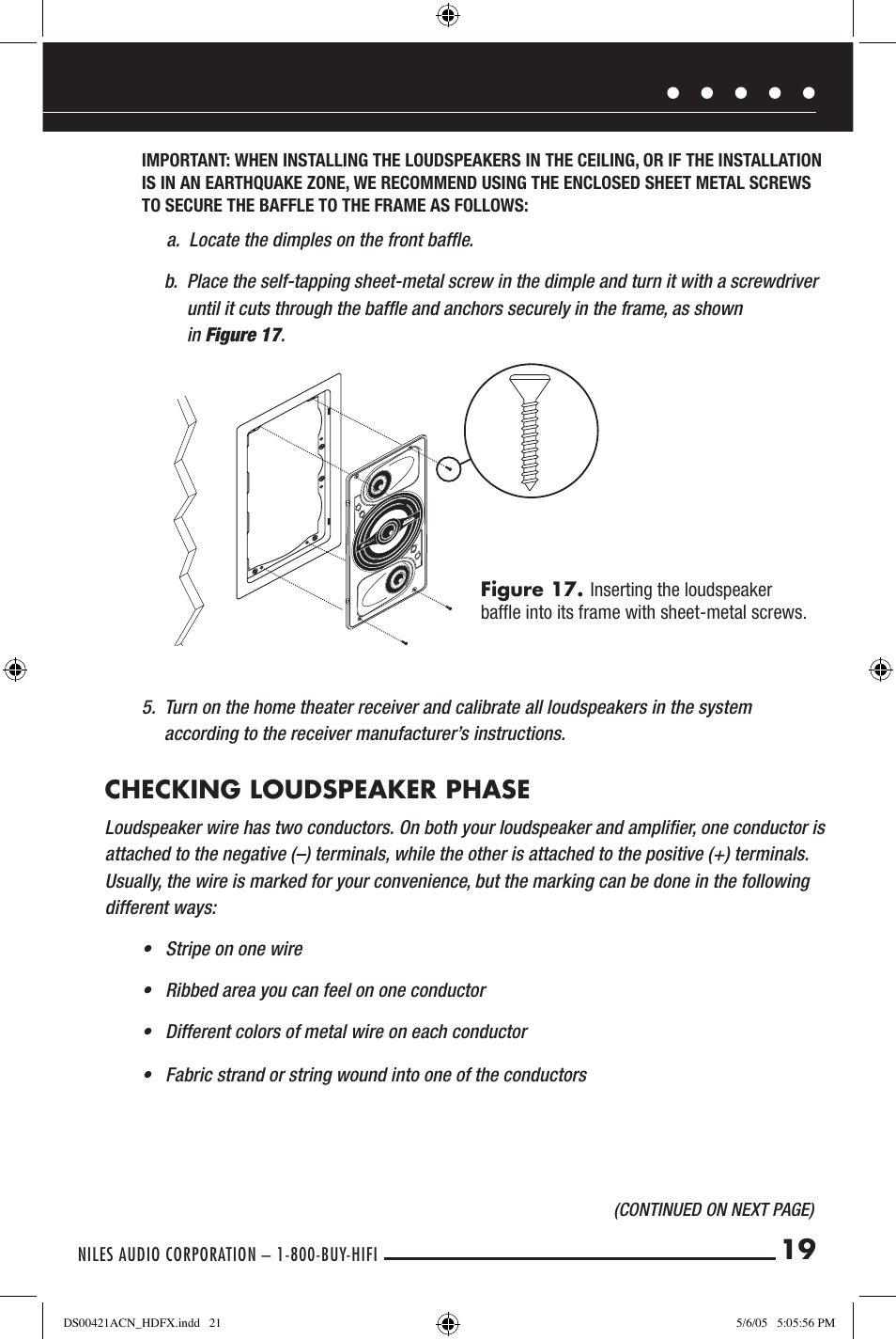 Checking loudspeaker phase | Niles Audio Speaker User Manual | Page 21 / 28