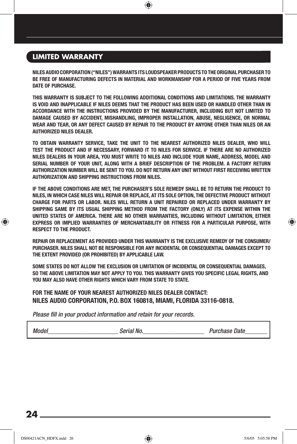Niles Audio Speaker User Manual | Page 26 / 28