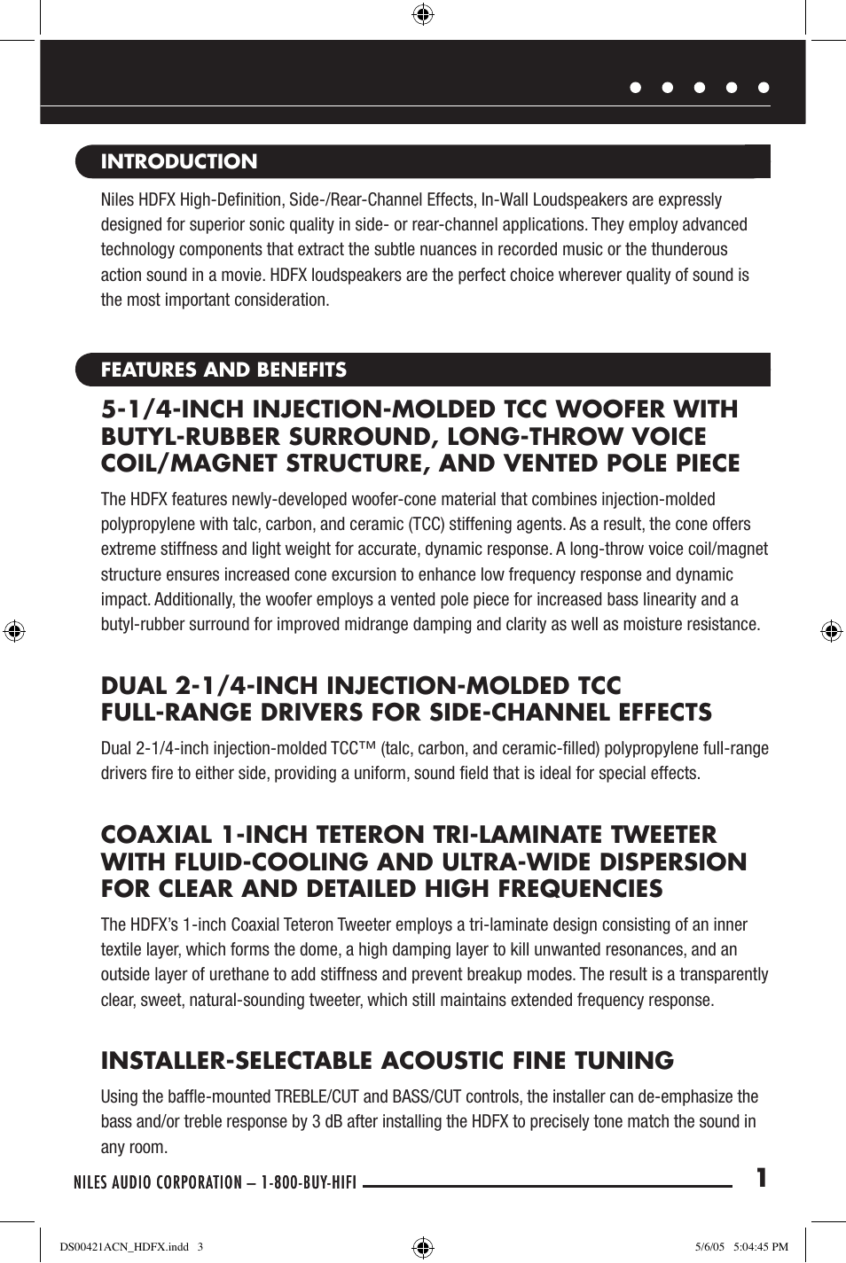 Installer-selectable acoustic fine tuning | Niles Audio Speaker User Manual | Page 3 / 28