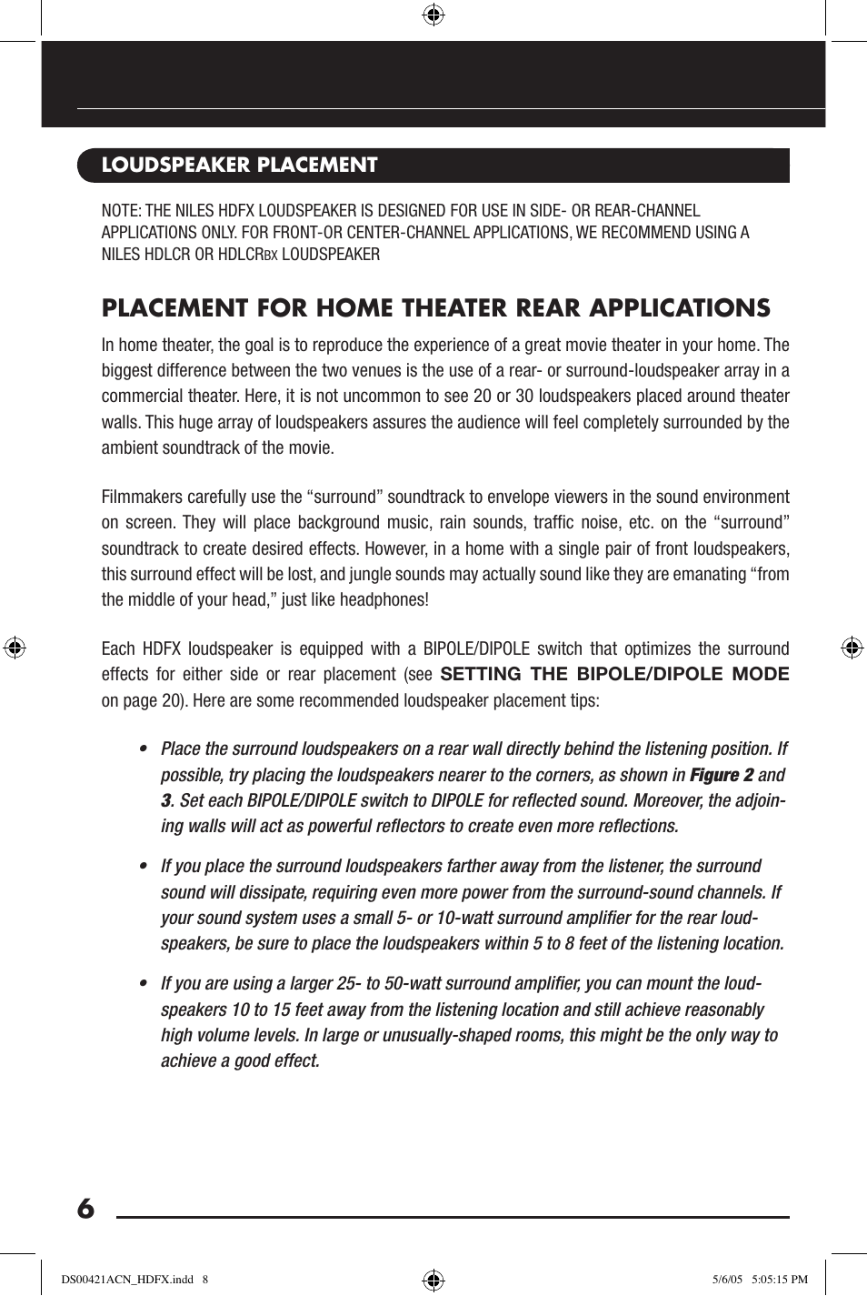 Placement for home theater rear applications | Niles Audio Speaker User Manual | Page 8 / 28