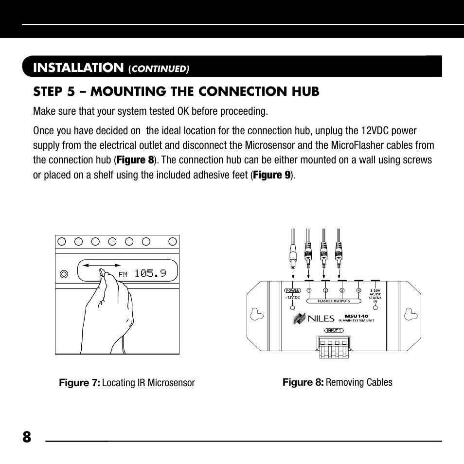 Installation, Step 5 – mounting the connection hub | Niles Audio RCA-SM User Manual | Page 10 / 24