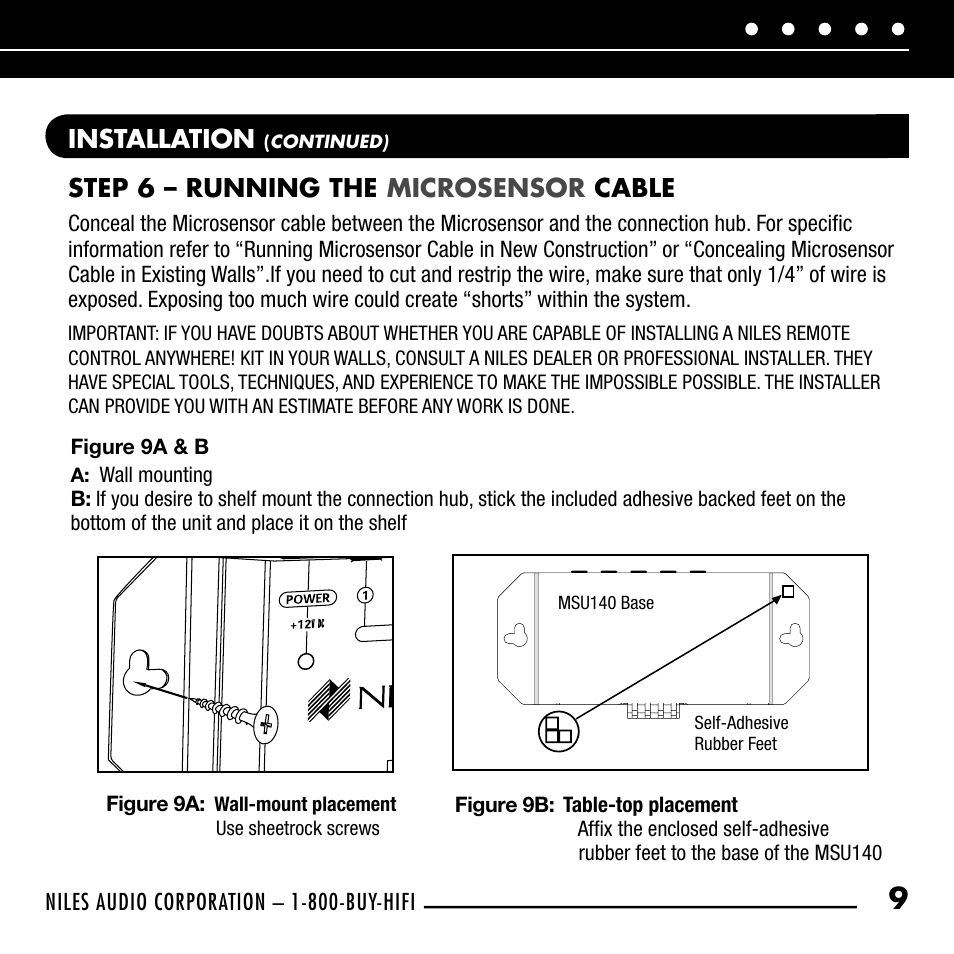 Installation, Step 6 – running the microsensor cable | Niles Audio RCA-SM User Manual | Page 11 / 24