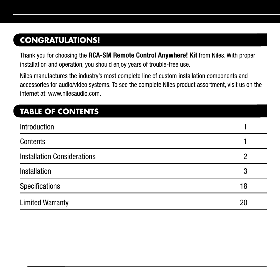Niles Audio RCA-SM User Manual | Page 2 / 24