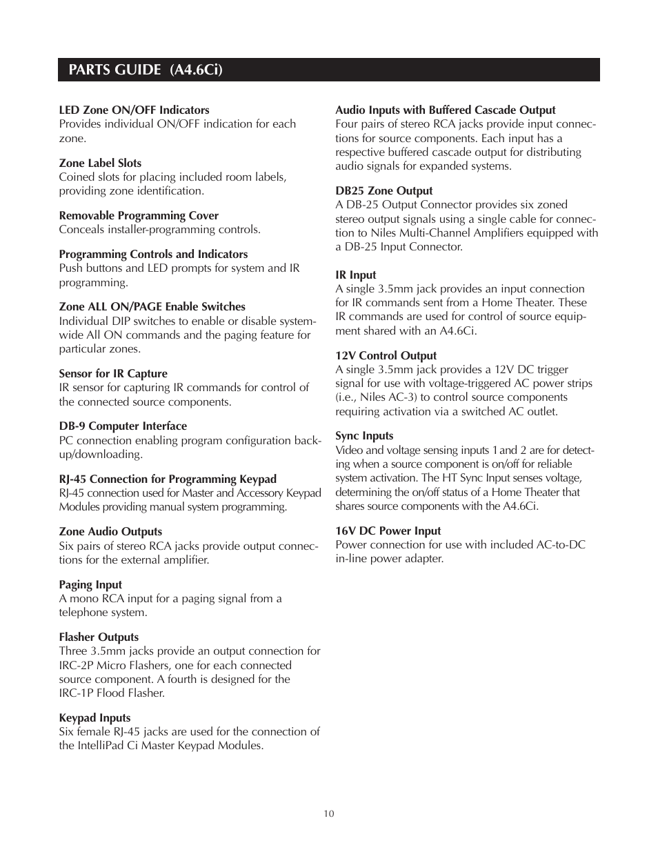 Parts guide (a4.6ci) | Niles Audio A4.6Ci User Manual | Page 10 / 107
