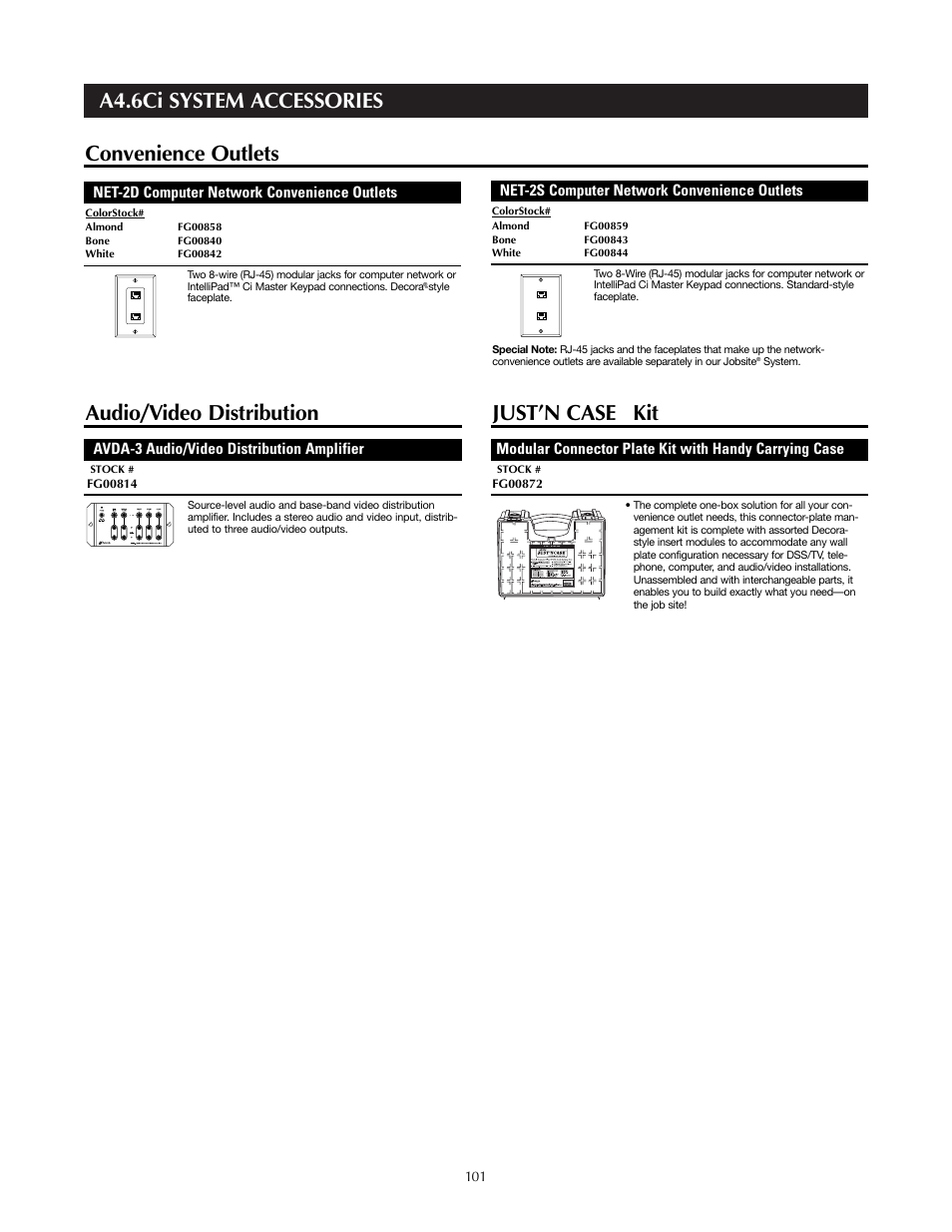 A4.6ci system accessories, Convenience outlets, Audio/video distribution just’n case | Niles Audio A4.6Ci User Manual | Page 101 / 107