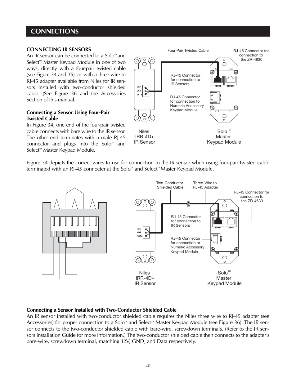 Connections, And select, Master keypad module | Niles Audio A4.6Ci User Manual | Page 40 / 107