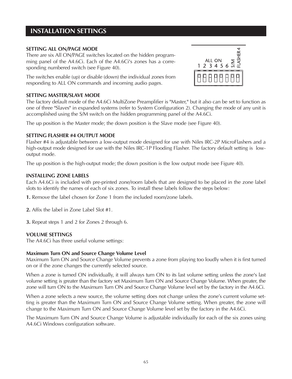 Installation settings | Niles Audio A4.6Ci User Manual | Page 65 / 107