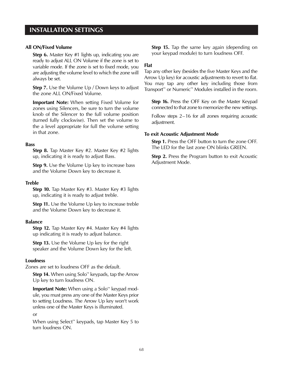 Installation settings | Niles Audio A4.6Ci User Manual | Page 68 / 107