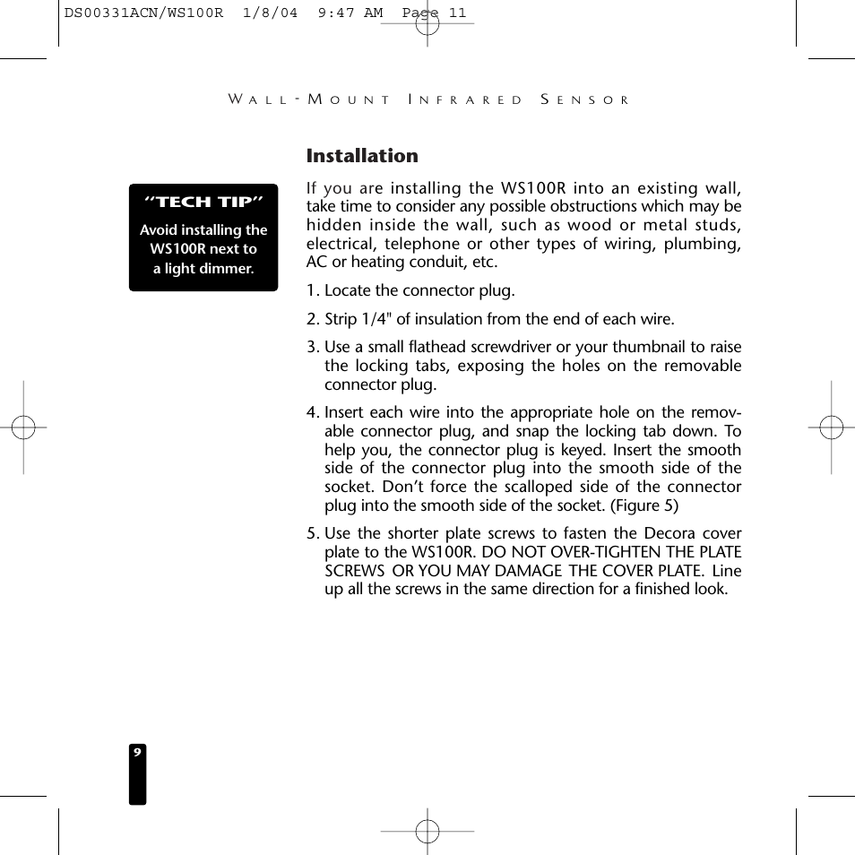 Installation | Niles Audio WS100R User Manual | Page 10 / 20