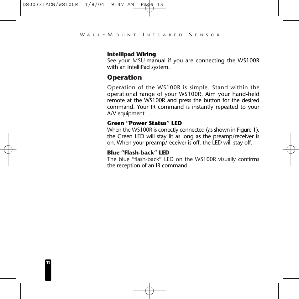 Operation | Niles Audio WS100R User Manual | Page 12 / 20