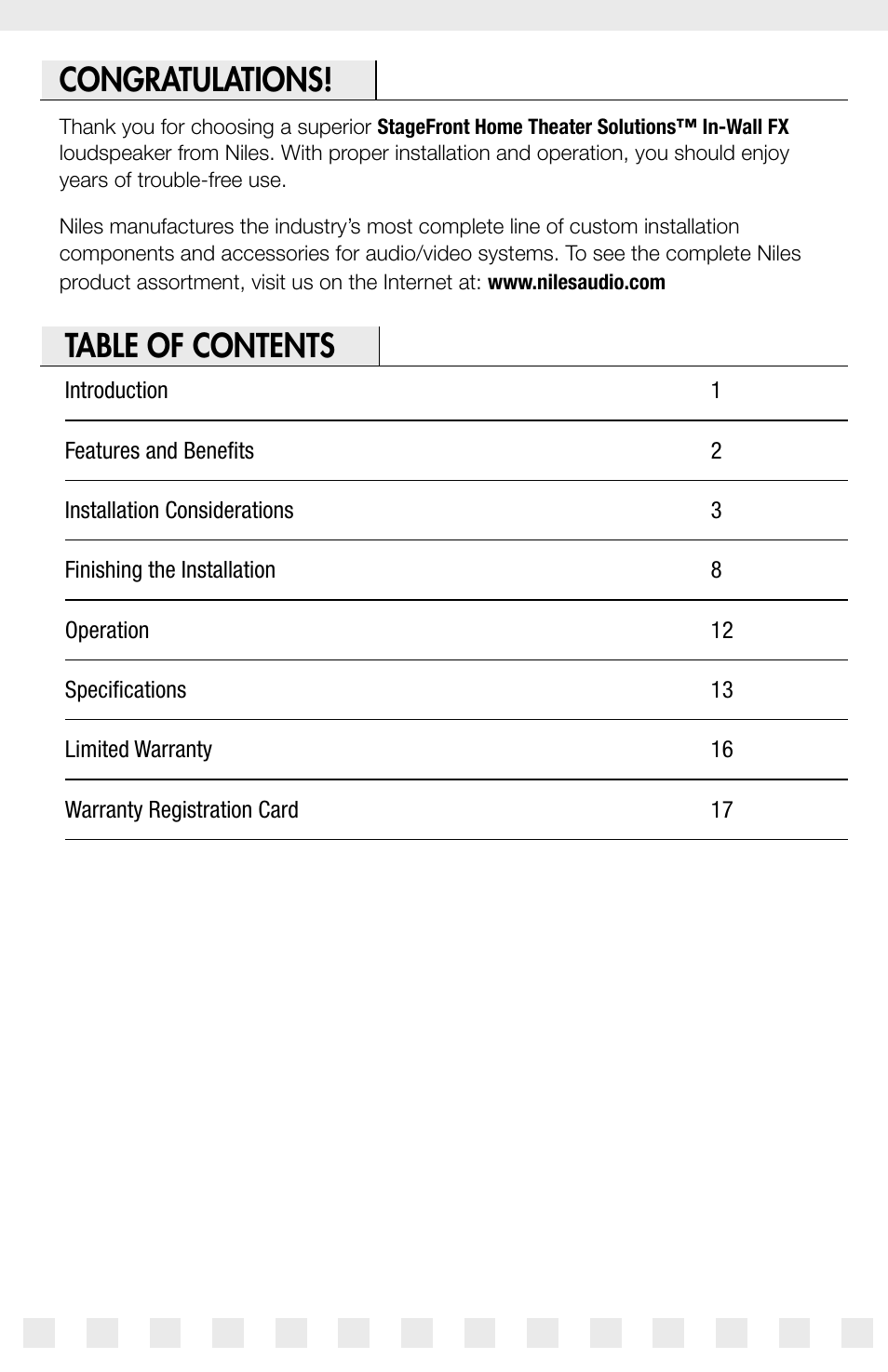 Niles Audio IW650FX User Manual | Page 2 / 20