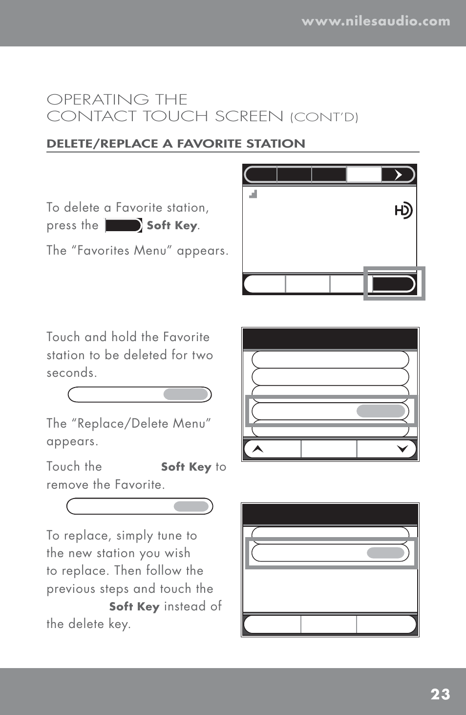 Operating the contact touch screen, Dave matthews band, The “replace/delete menu” appears. touch the | Niles Audio TM-HD/R User Manual | Page 25 / 32