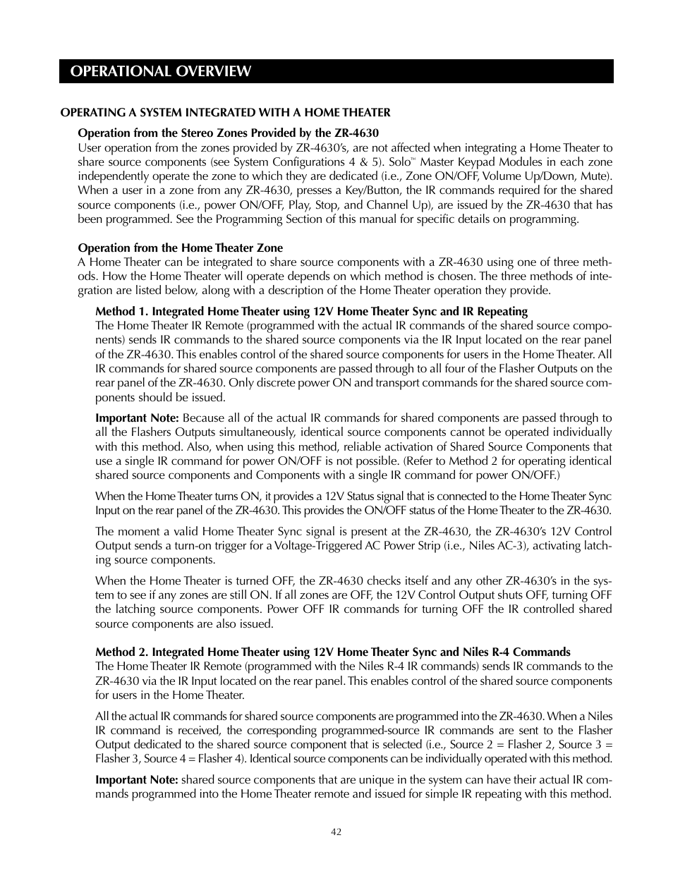 Operational overview | Niles Audio ZR-4630s User Manual | Page 42 / 82