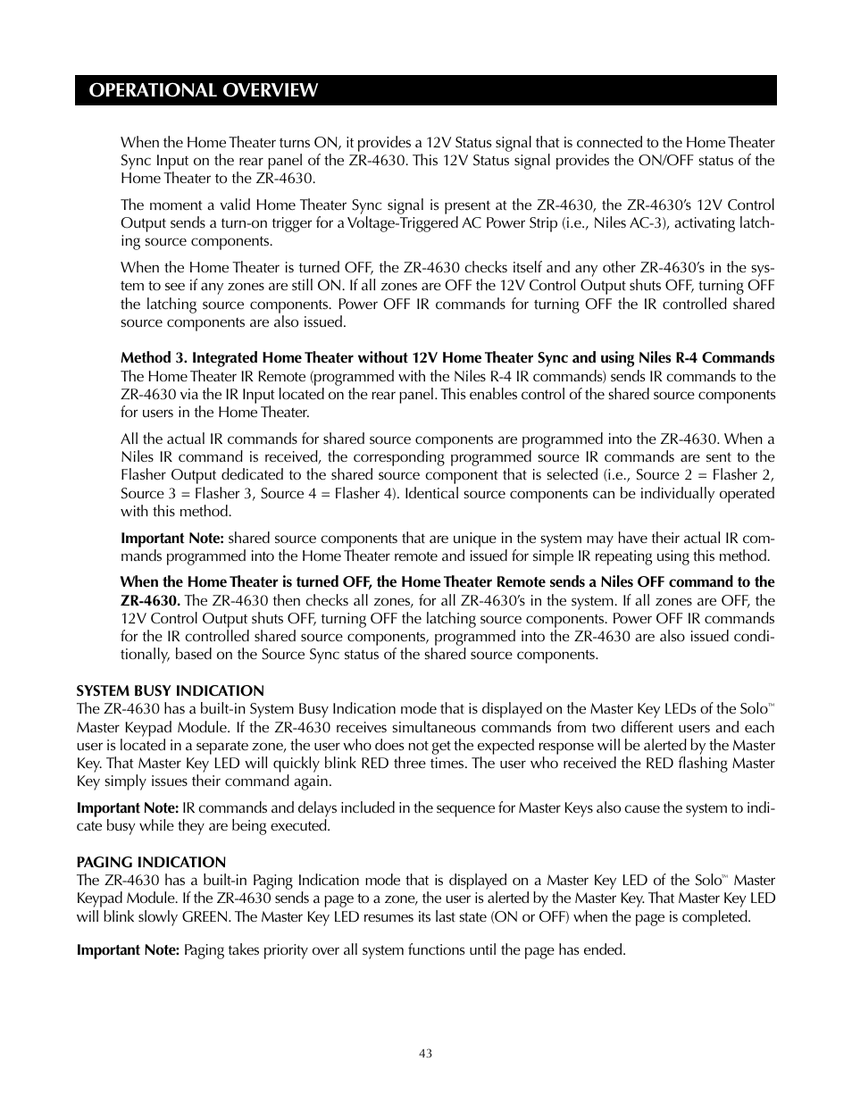 Operational overview | Niles Audio ZR-4630s User Manual | Page 43 / 82